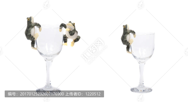 青蛙在白色的酒玻璃上