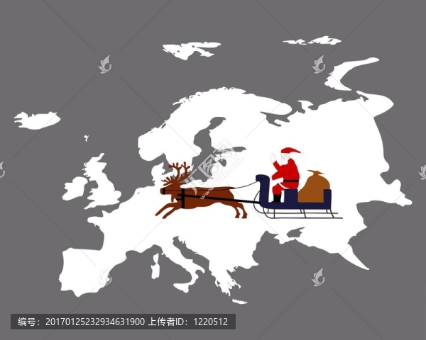 圣誕老人騎著他的馴鹿雪橇高于歐洲大陸