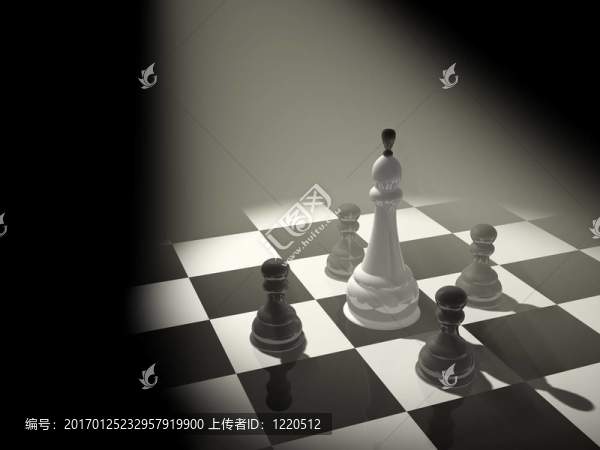 3D國(guó)際象棋王；周圍有四顆棋子