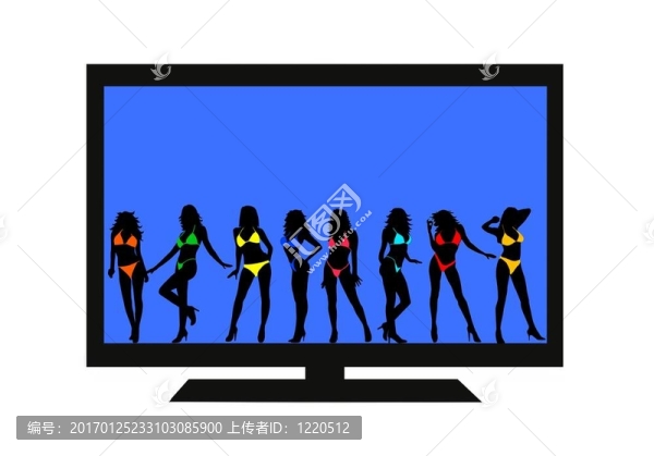 比基尼女孩的輪廓上電視