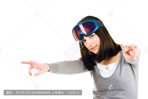 女人假裝的滑雪者