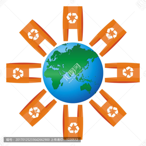 世界圖標圓形與回收標志袋