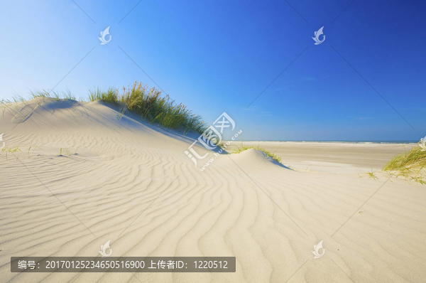 沙灘上的白色沙灘與夏日藍(lán)天的沙丘