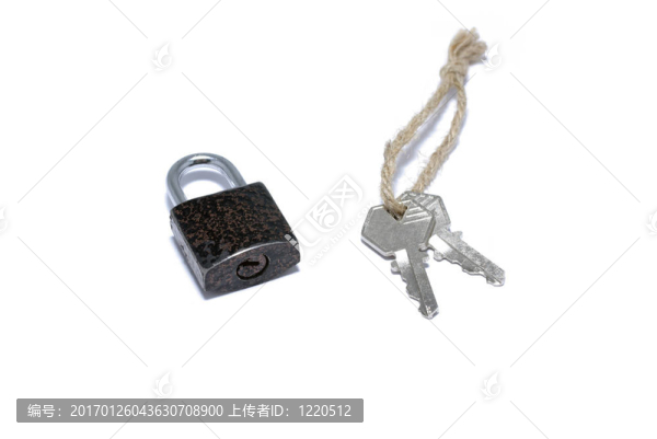 帶鑰匙的孤立在白色背景的掛鎖。