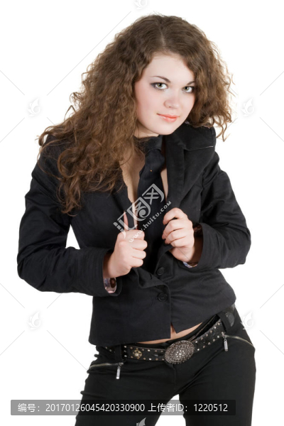 美麗的黑衣女人。白色隔離