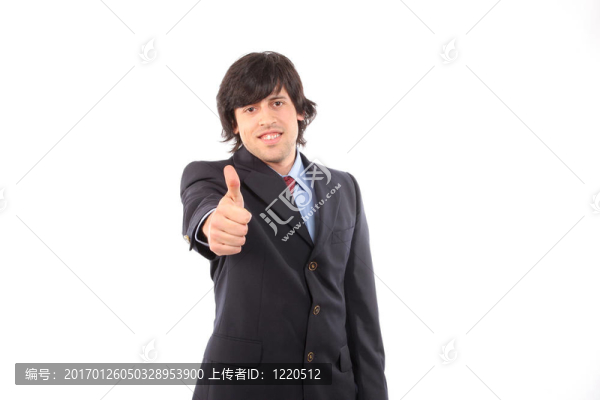 年輕商人露出大拇指