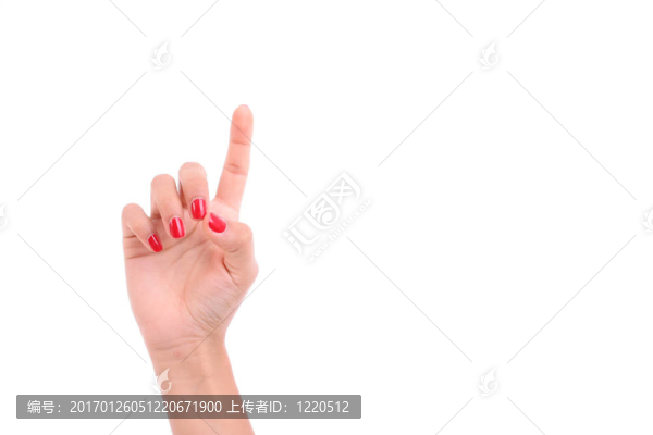 女人的手指按壓鍵-在白色背景上孤立