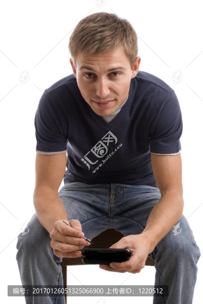 年輕的男孩；與PDA