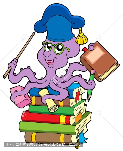 章魚(yú)老師在一堆書(shū)上