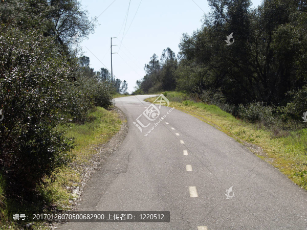 鋪平道路自行車上山與樹木和電力線