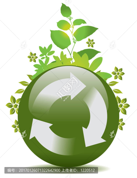 具有回收符號的綠色地球儀