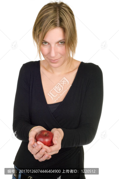 持紅蘋果的女人