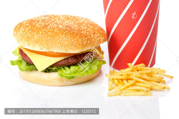蘇打飲料和薯條漢堡；