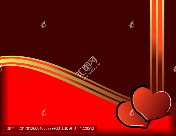 兩顆心和金色的絲帶