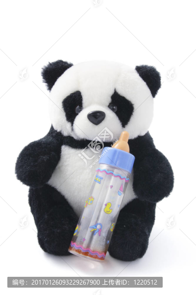 帶牛奶瓶的軟玩具熊貓