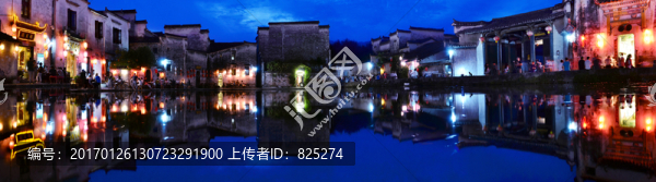 徽派建筑,宏村夜景,巨幅