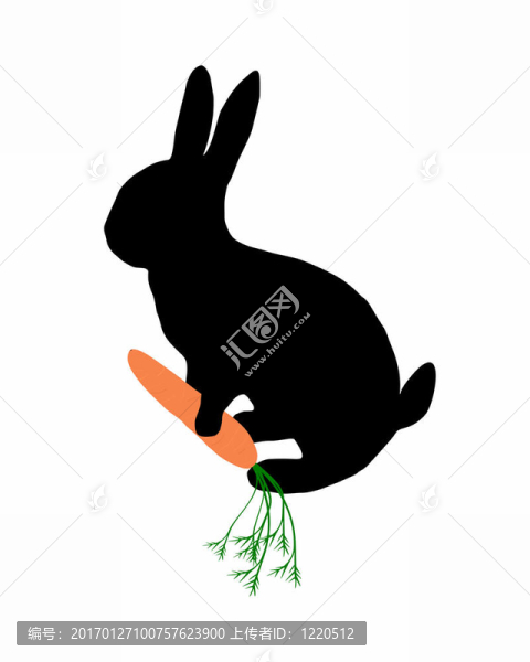兔子的黑色剪影和胡蘿卜上的白色