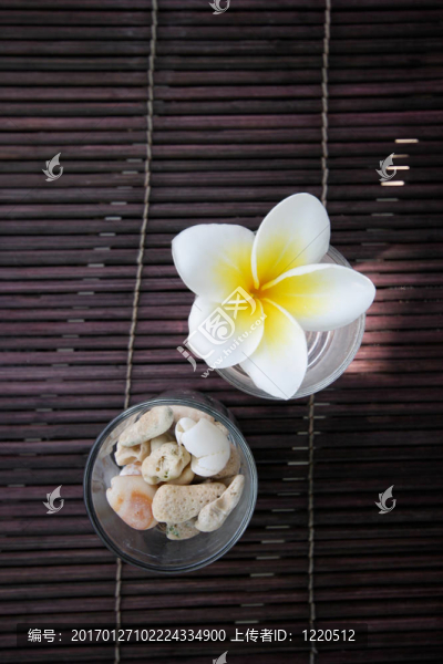 熱帶的雞蛋花和石材裝飾。