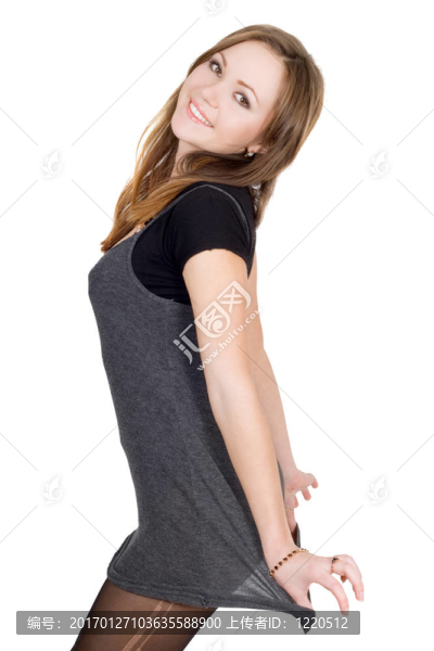美麗的微笑的年輕女人。白色隔離