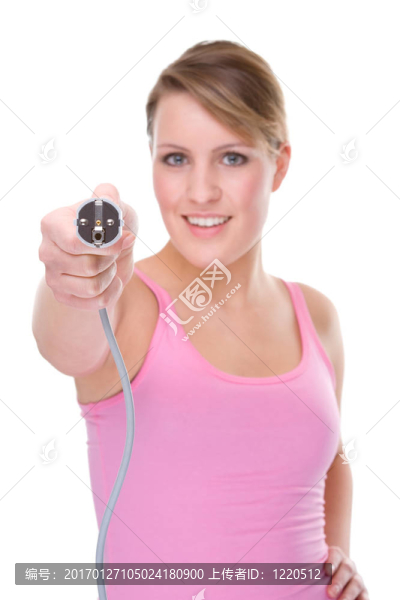 帶電源線的女人