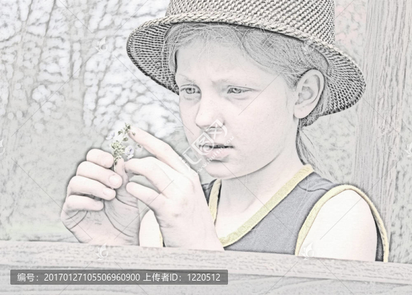 年輕女孩淡彩素描