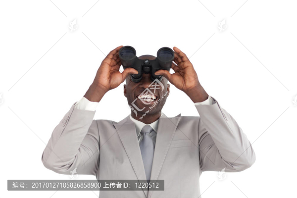 商人用雙筒望遠(yuǎn)鏡