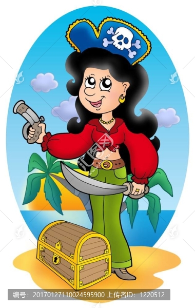 可愛的海盜女孩與寶胸