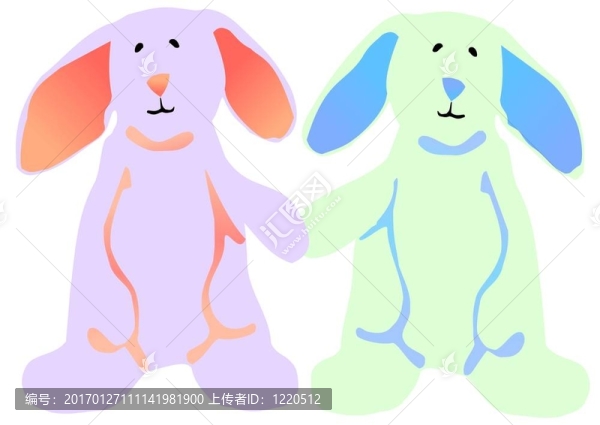 復(fù)活節(jié)兔子手牽手。