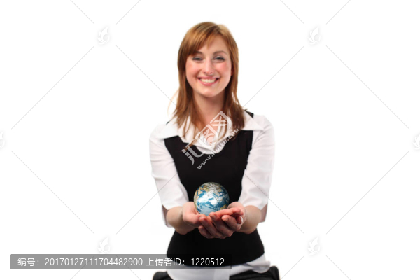 女人jolding在她的手的世界