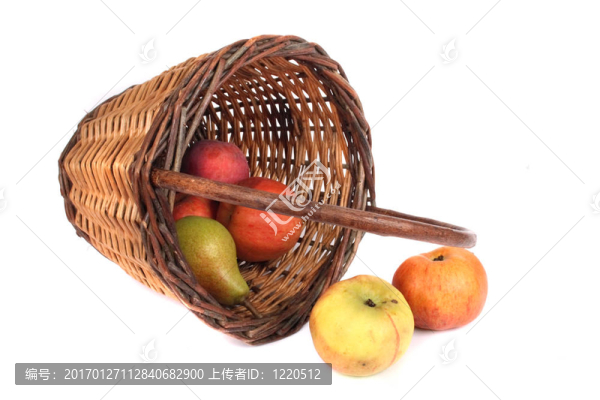 柳條筐的蘋果和梨