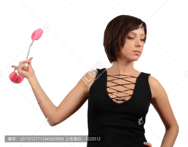 黑發(fā)女孩粉紅色手銬