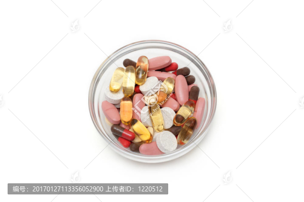 五彩的片劑和膠囊