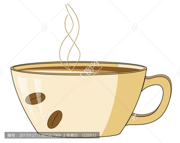 具有熱蒸汽和豆設(shè)計的咖啡杯