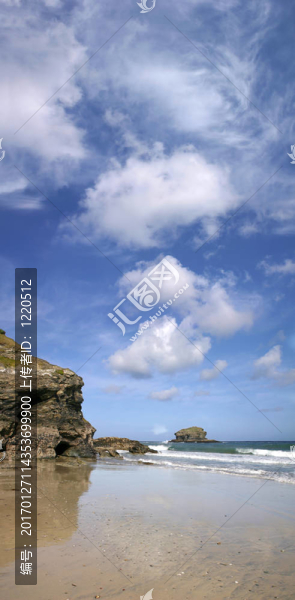 一個海鷗巖盡收眼底；波特里斯；康沃爾。