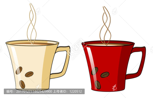 具有熱蒸汽和豆設(shè)計的咖啡杯