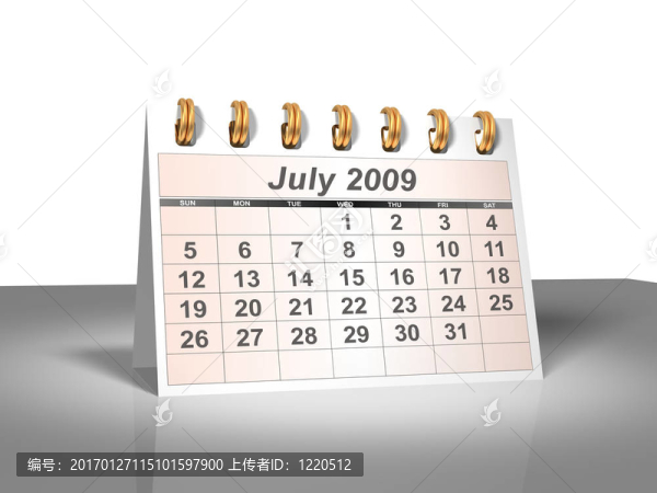 七月2009桌面日歷（3D）。