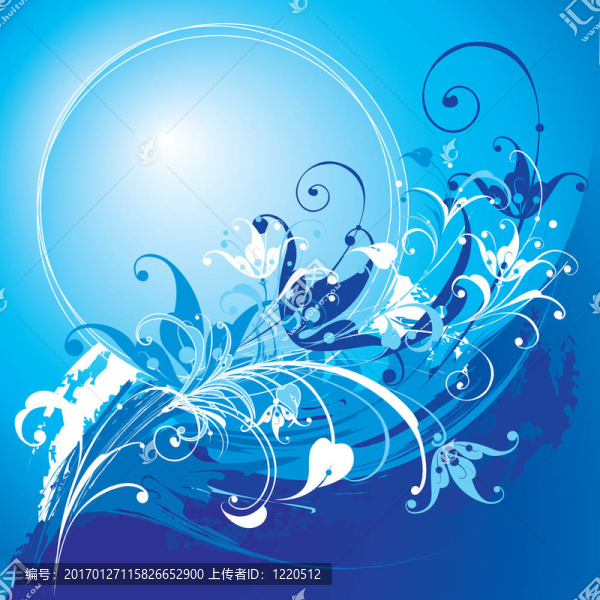 抽象的藍(lán)色的花朵和葉子