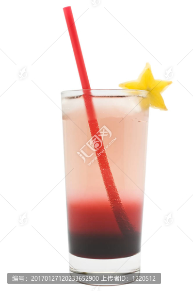 雙色調(diào)喝在紅草和Starfruit,Garnish高大的玻璃