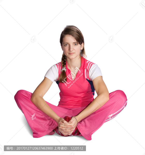 粉色運(yùn)動(dòng)服的女孩做健身操