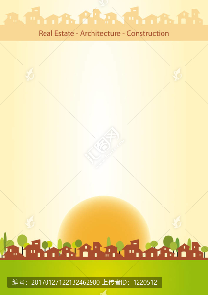 宣傳冊封面-房地產(chǎn)；建筑；建筑公司。暖色調(diào)的房子的輪廓；