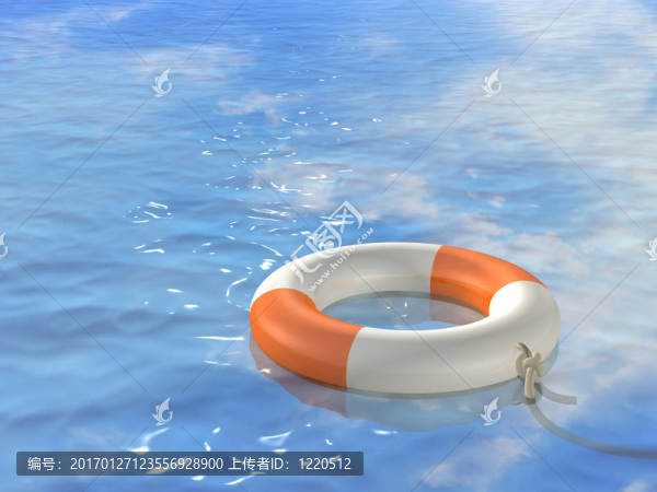 3d明亮的救生圈；浮在波