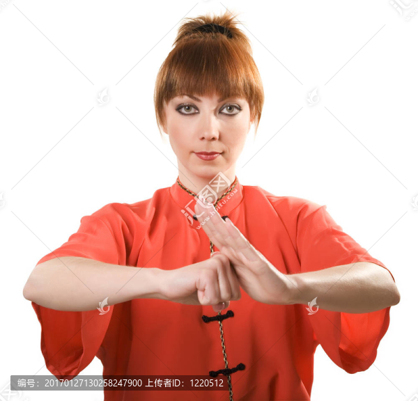 年輕女子做中文招呼手勢(shì)
