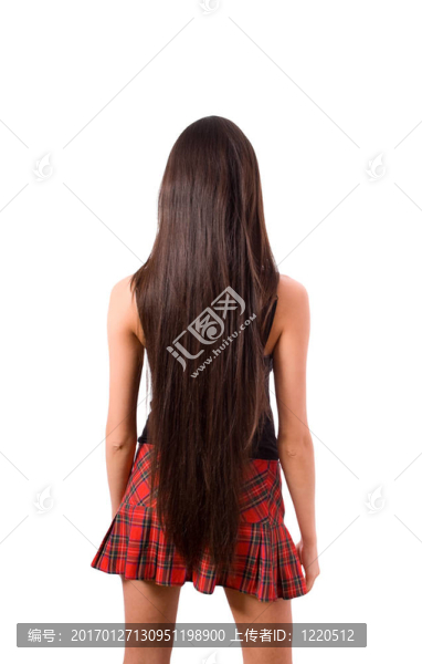 回到苗條的黑發(fā)女長頭發(fā)的分離