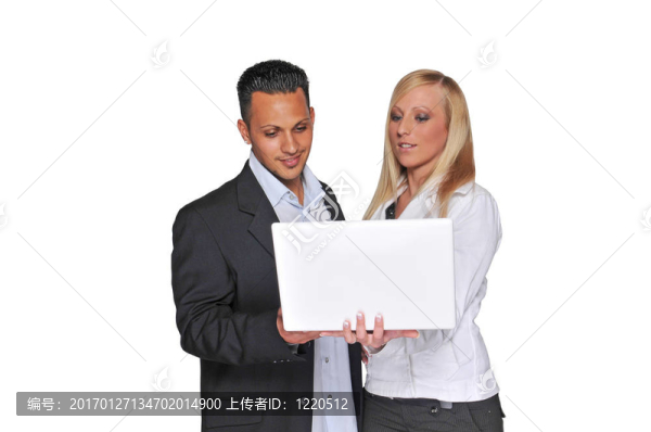商務(wù)男性和女性看筆記本電腦