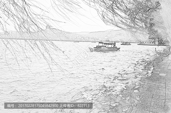 杭州西湖線描