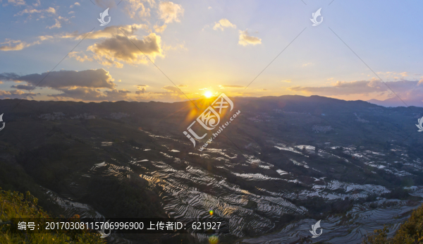 梯田日落高清圖