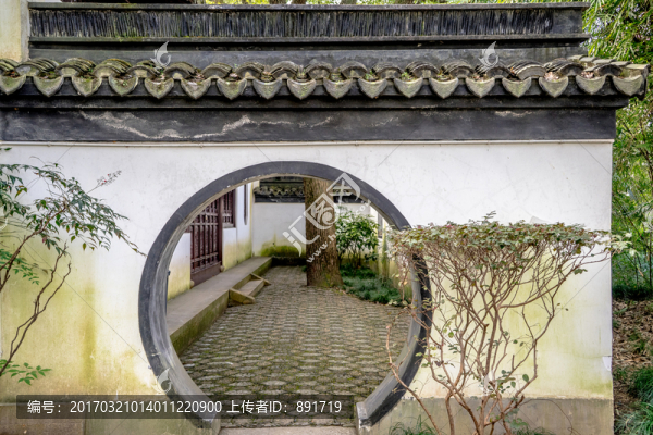 瓦當,圍墻,月亮門,青瓦圍墻