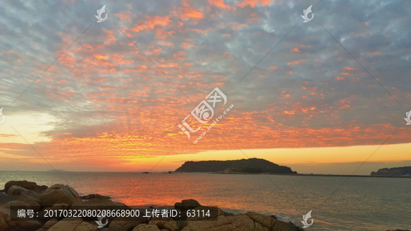 朝霞滿天,海港日出,天空,云彩