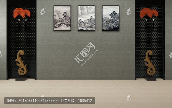中式古典背景墻,掛畫背景不分層