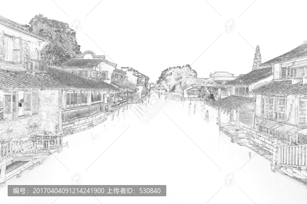 江南古鎮(zhèn)線描,合層